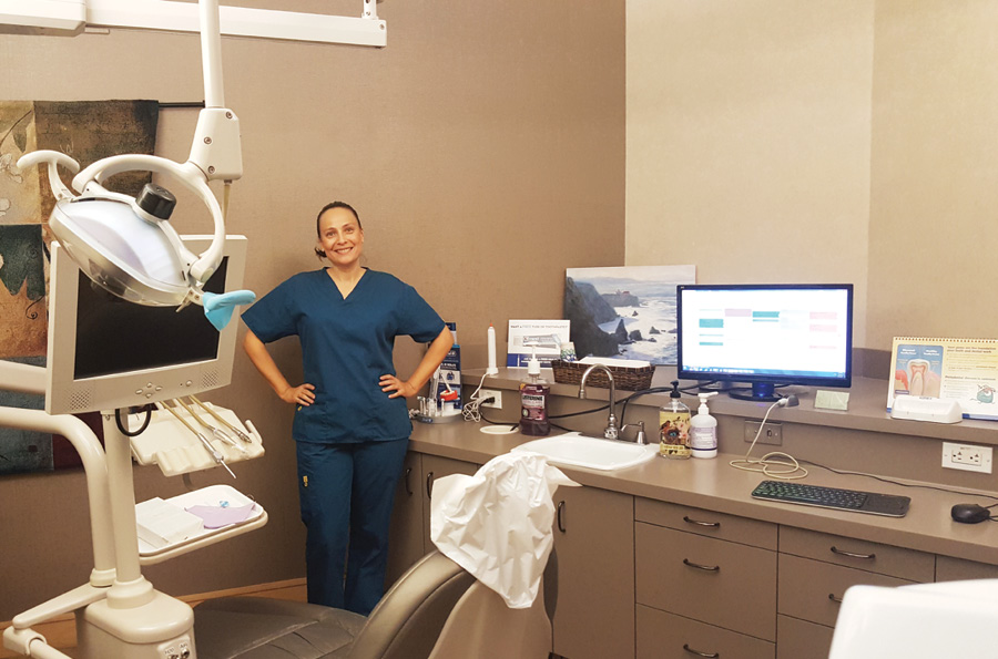Elizabeth Grillo, RDH, proudly shows us the two operatories where she practices in the San Francisco area. 